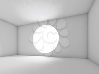 Abstract empty white interior, room with round window. Background, 3d render illustration