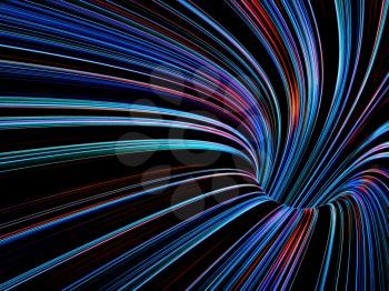 Abstract digital graphic background, tunnel of colorful glowing lines, 3d illustration