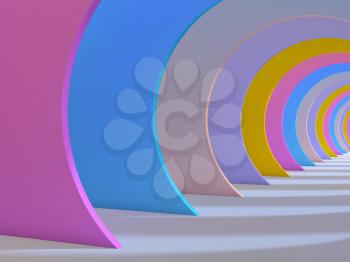 Abstract colorful tunnel background, 3d render illustration