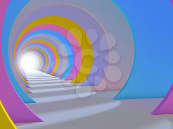 Abstract colorful tunnel interior. 3d render illustration