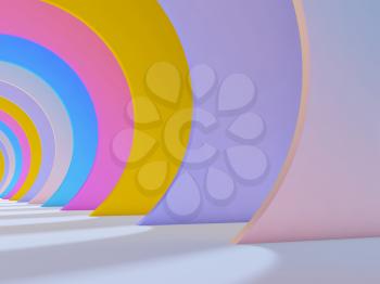 Abstract colorful interior with round sections. 3d illustration