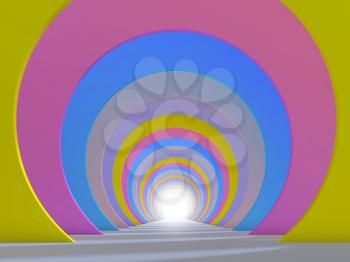 Abstract colorful tunnel interior with perspective effect. 3d illustration