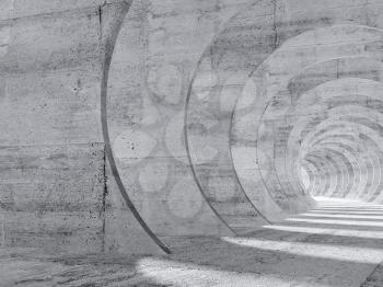 Abstract white concrete tunnel interior with perspective effect. 3d render illustration