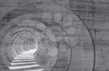Abstract empty gray concrete tunnel interior with perspective effect. 3d illustration