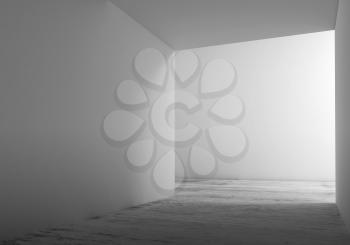Abstract empty white interior background, corridor with concrete flooring. 3d render illustration 