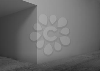 Abstract empty interior background, corridor with dark doorway corner. 3d render illustration 