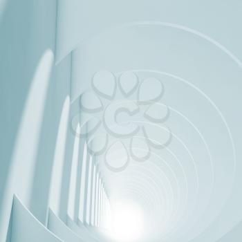 Abstract blue tunnel with glowing end and shadows pattern, modern minimal background. 3d render illustration