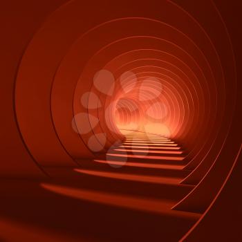 Abstract red tunnel with glowing end, modern square background wallpaper. 3d render illustration