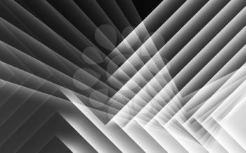 Abstract black and white digital background, geometric pattern of glowing layers. 3d render illustration