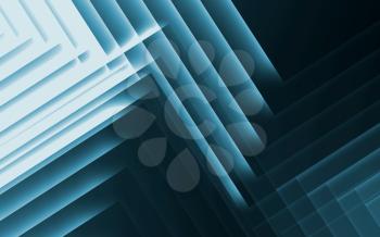 Abstract blue green cg background, geometric pattern of glowing stripes. 3d illustration