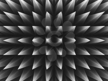 Abstract dark background with sharp triangular perspective pattern, front view. 3d render illustration
