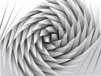 Abstract geometric background, white parametric triangular shapes, swirl pattern, 3d render illustration