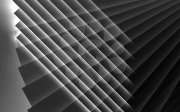 Abstract black and white digital background, pattern of glowing stripes. 3d render illustration