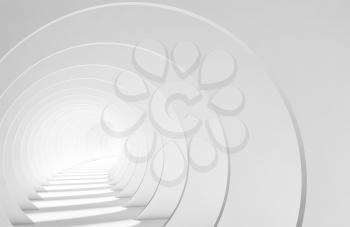 Abstract empty white tunnel with glowing end, modern cg background. 3d illustration
