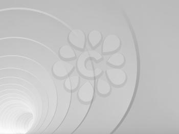 Abstract empty white bent tunnel with glowing end, modern cg background. 3d render illustration