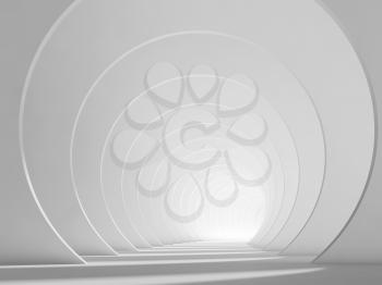 Abstract empty white tunnel interior background. 3d render illustration