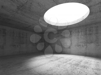 Abstract empty concrete interior, showroom with round ceiling light window. 3d render illustration