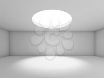 Abstract empty interior, showroom with round ceiling light window, front view. 3d render illustration