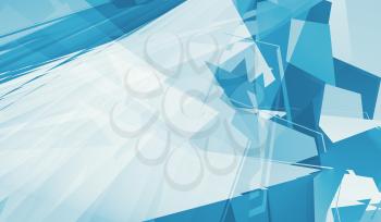 Abstract digital background, blue and white polygons, minimalism pattern. Computer graphic, 3d render illustration