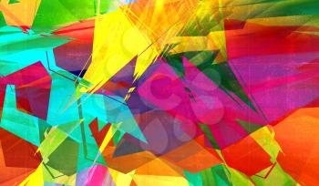 Abstract colorful digital background, polygonal pattern over rough concrete texture. 3d illustration