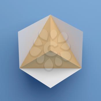 Abstract geometric object over blue background, 3d render illustration