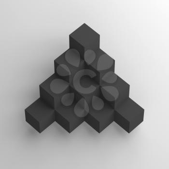 Abstract black cubical object over white background, 3d render illustration
