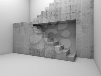 Concrete stairway in empty room, abstract architectural background, 3d render illustration