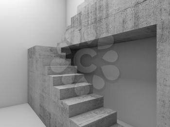 Concrete stairs in empty white room, abstract architectural background, 3d render illustration