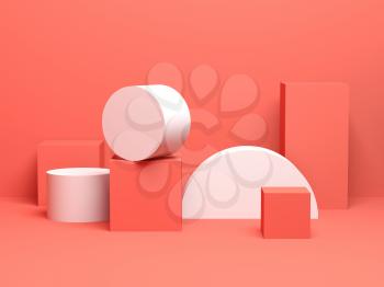 Abstract colorful digital still life background with primitive geometric shapes. 3d render illustration
