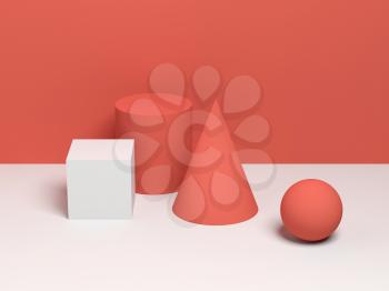 Abstract still life with simple geometric shapes. 3d render illustration