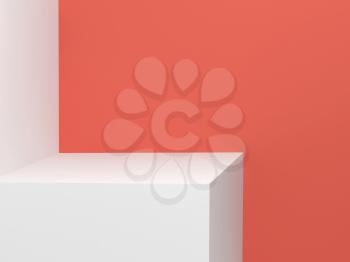Abstract digital background with empty white stand in corner. 3d render illustration