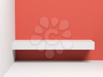 Abstract digital background with empty white shelf on the wall. 3d render illustration