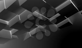 Abstract digital graphic background with black  glowing cubes installation. 3d illustration