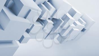 Abstract digital background with cubes installation. Blue toned 3d render illustration