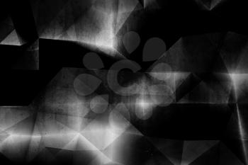 Abstract black concrete background with grungy low poly mosaic pattern on the wall, 3d render illustration
