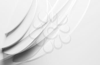 Abstract white digital background, installation of intersected round shapes. 3d render illustration