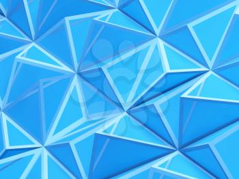 Blue low poly framed mesh. Abstract background texture, 3d render illustration