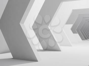 Abstract interior background, white corridor with hexagonal design elements. 3d render illustration
