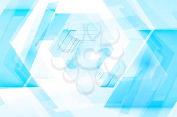 Abstract blue digital background with low poly design elements. Double exposure 3d render illustration