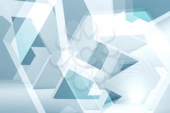 Abstract blue polygonal digital background with double exposure effect. 3d render illustration