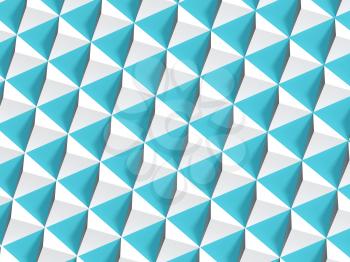 Abstract geometric pattern, white pyramids over blue wall, 3d render illustration