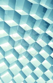 Abstract geometric pattern, vertical digital background with shiny cubes structure, blue toned 3d render