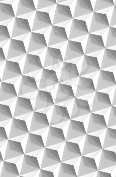 Abstract geometric pattern, white pyramids over gray wall, vertical background, 3d render illustration