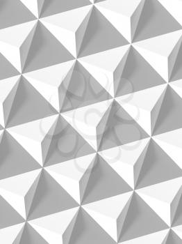 Abstract geometric pattern, white pyramids array vertical background, 3d render illustration