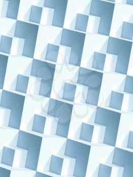 Abstract geometric pattern, white cubes with blue shadows, vertical background, 3d render illustration 