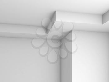 Empty white abstract interior with corner column structure. 3d render illustration