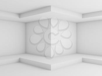 White abstract interior fragment with large corner column structure. 3d render illustration