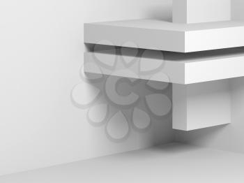Abstract digital background white shelves installation. 3d render illustration