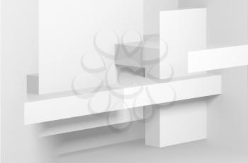 Abstract white digital background with geometric shapes, double exposure effect. 3d render illustration