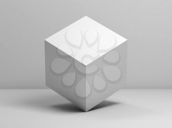Abstract still life installation with white cube. 3d render illustration